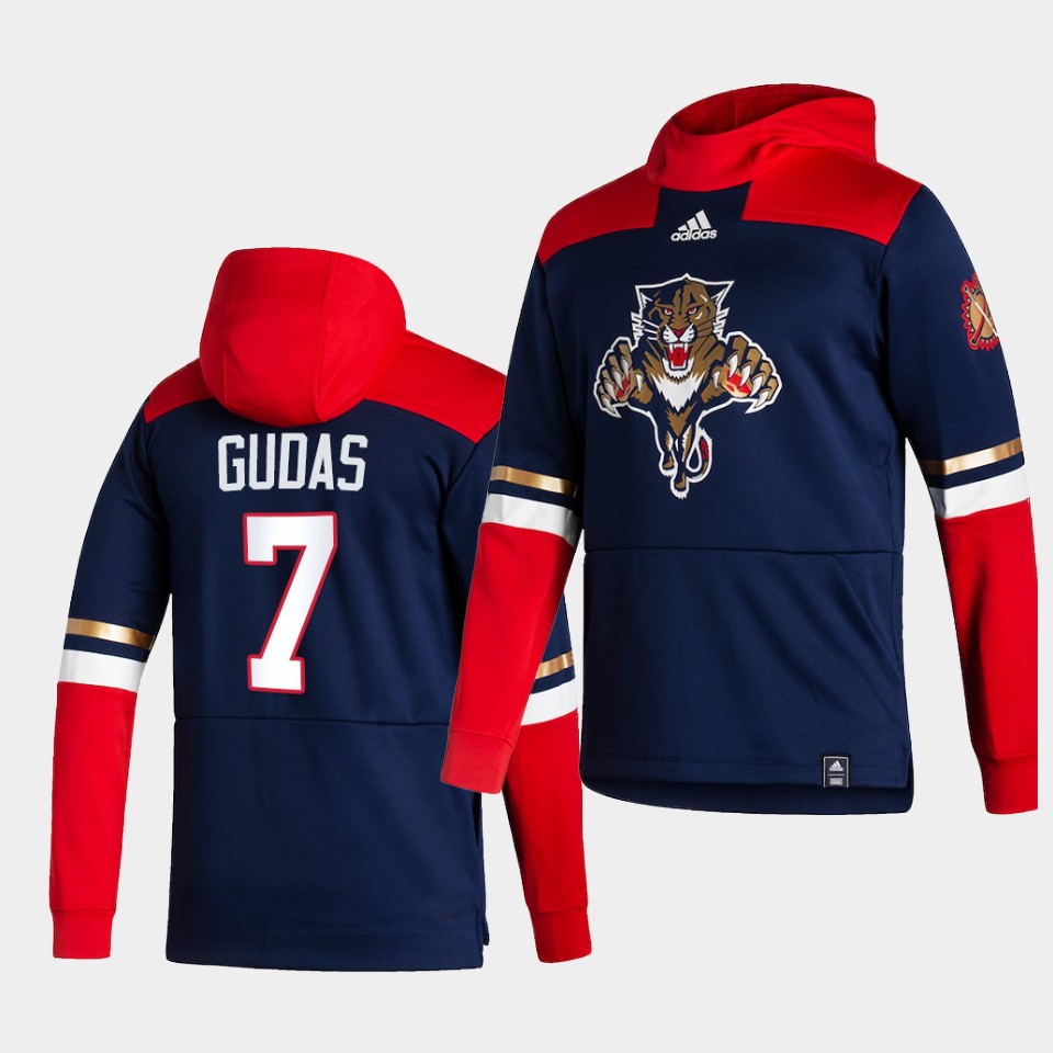 Men Florida Panthers #7 Gudas Blue NHL 2021 Adidas Pullover Hoodie Jersey